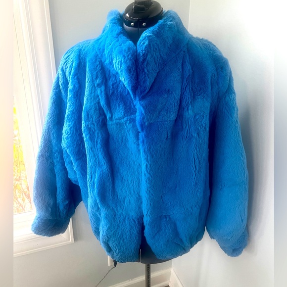 roxciticus Jackets & Blazers - Vintage Electric Blue Sz M Winter Real Rabbit Fur Drop Sleeve Jacket